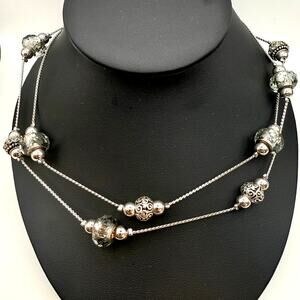 Jingle & Joy Silver Plate Charm Bauble Crystal Necklace Rope Chain Southwest 36"
